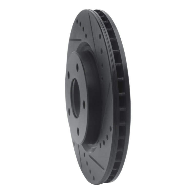 Nissan Rogue Brake Rotor (1) - Front Right - R1 Concepts - Drilled & Slotted - Black - `14-`23